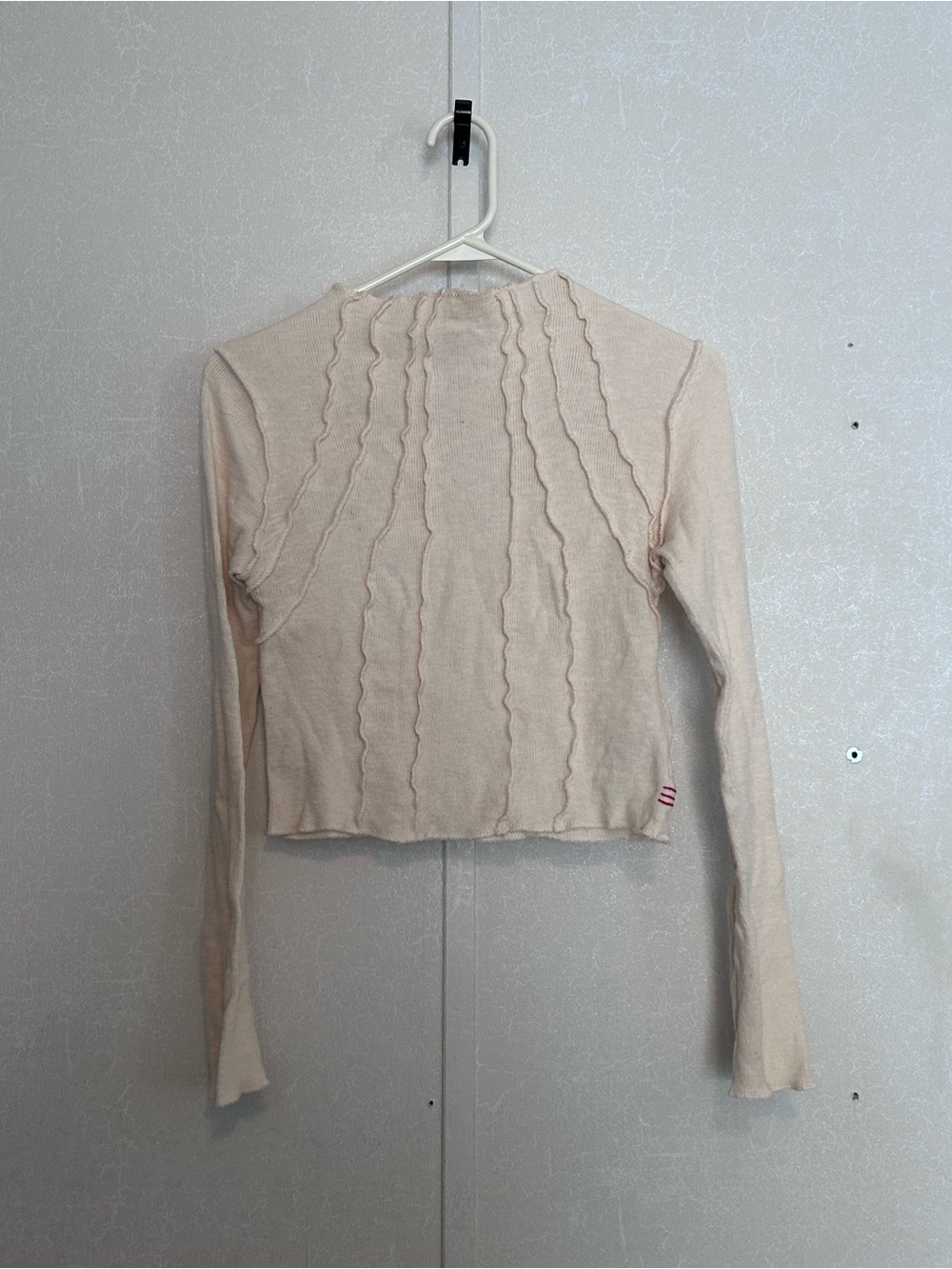 Urban Outfitters Pale Pink Long Sleeve Ruffle-Trim Crop Top
